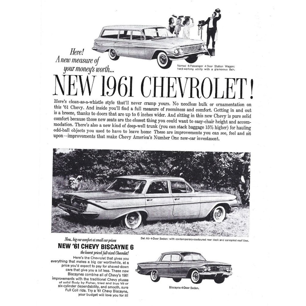 1961 Chevrolet Chevy Biscayne 6 Nomad Wagon 1960s Vintage Print Ad 9 inch